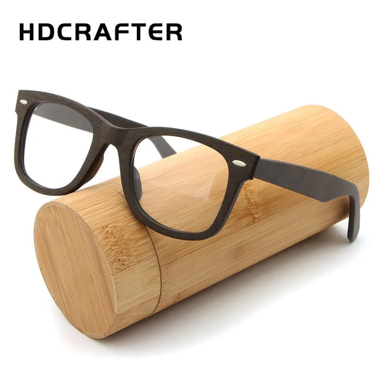 HDCRAFTER Prescription Glasses Frame Retro Wooden Plain Myopia Glasses with Clear Lens Wood Square Eyeglasses Frames Eyewear