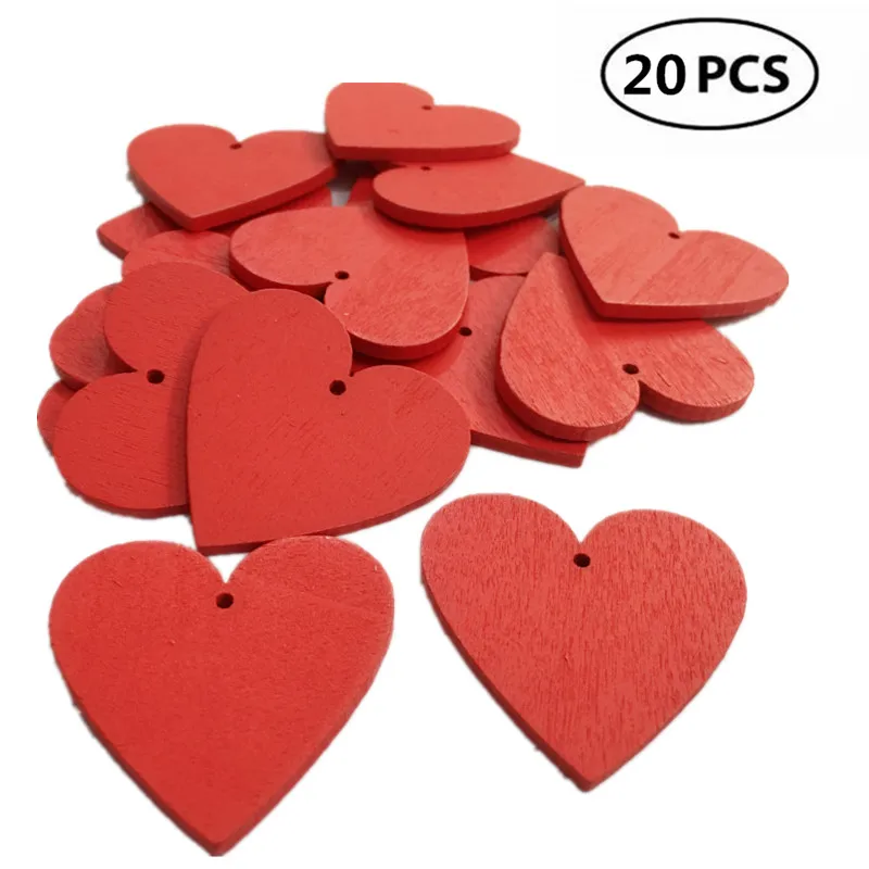 20pcs Red Blank Heart Wood Slices Discs Wooden Heart Love Wedding Save Date Message Crafts Ornaments