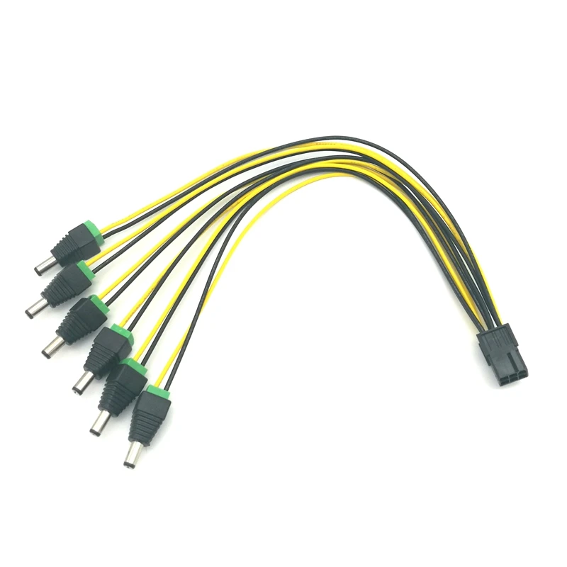 Angitu PCI-E Express 6Pin Female to 6xDC 5.5X2.5mm Plugs 12V Power Cable  60cm