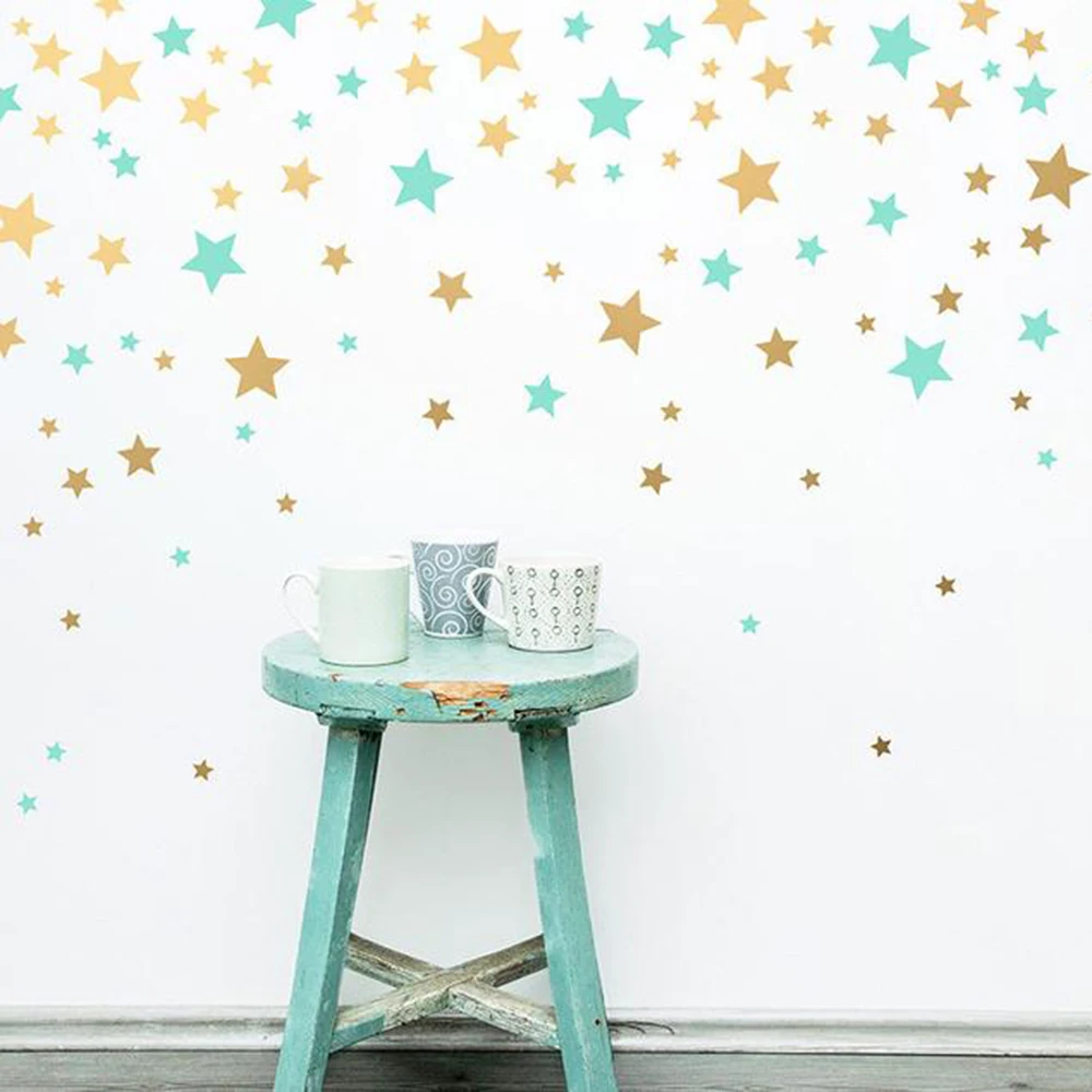 50Pcs  Mutiple Size Cartoon Star Wall Sticker Nursery Kids Room Gold Star Wall Decal Playroom Classroom Dorm Vinyl Decor