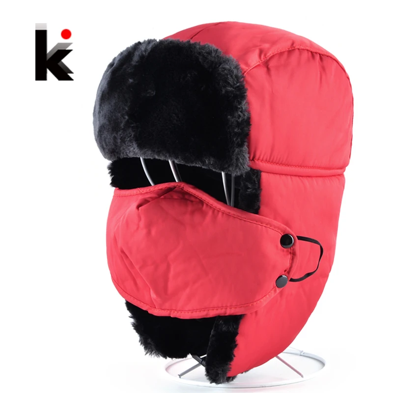 2017 Russian Bomber Hats For Men And Women Faux Fur Warm Winter Unisex Earmuffs Cap With Face Mask Outdoor Thicker Snow Ski Hat