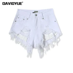 Fashion cotton Hot Denim Shorts women Sexy hole White Frayed Edges high Waist short jeans 2022 casual pockets Ripped shorts