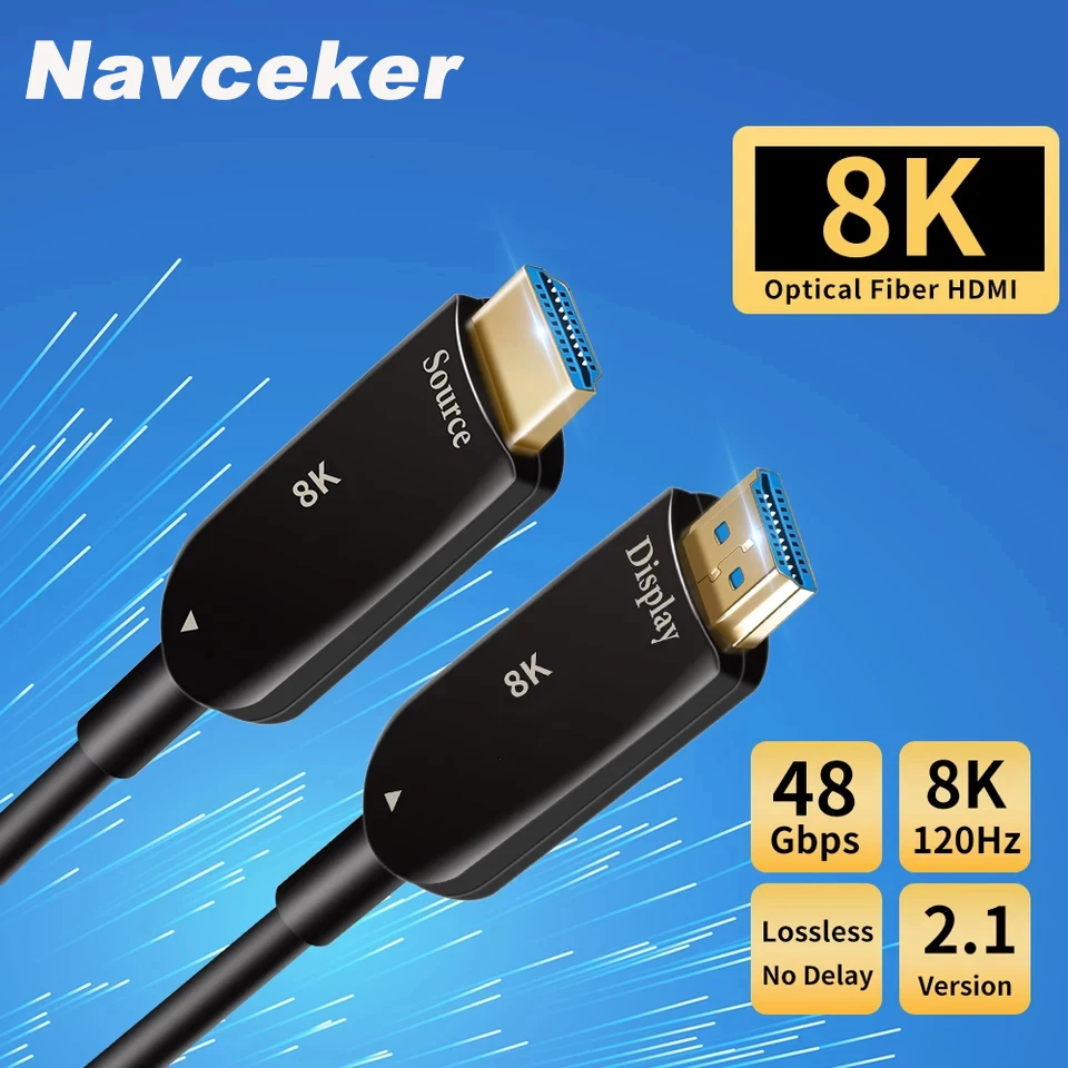 

Navceker Optical Fiber 8K 60Hz HDMI 2.1-Compatible Cable 48Gbps 4K 120Hz 144Hz eARC HDR HDCP 2.2 2.3 HDTV PS4 Blu-ray Xbox PC TV