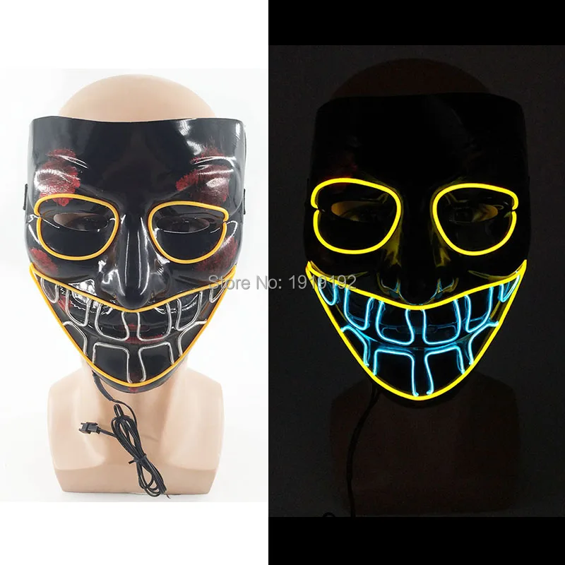 Full Face Bloody Luminous EL Mask with DC3V Inverter EL wire Glowing Dance Party Mask For Halloween Glow Party Supplies