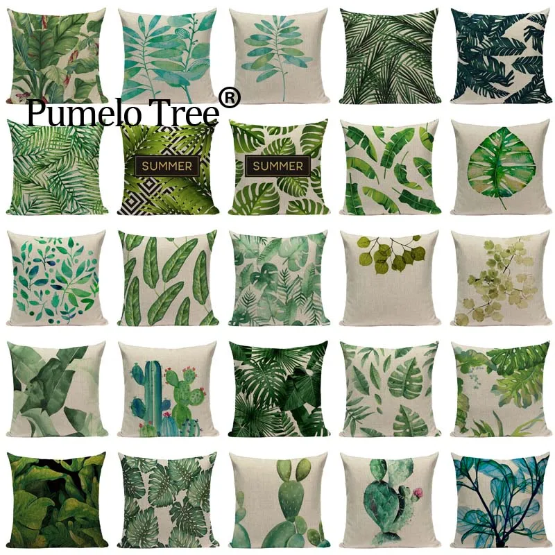 Customized  Plant Cushion Cover Tree Green Throw Pillow Cover Green Decorative Pillows Flower For Sofa Car Cactus Custom Pillow