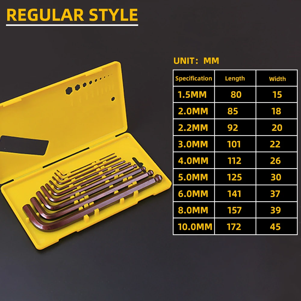 Portable Metric Universal Allen Key Set S2 Alloy Steel Hex Wrench Box 9Pcs Bicycle Repair Tool Furniture Installation Tool