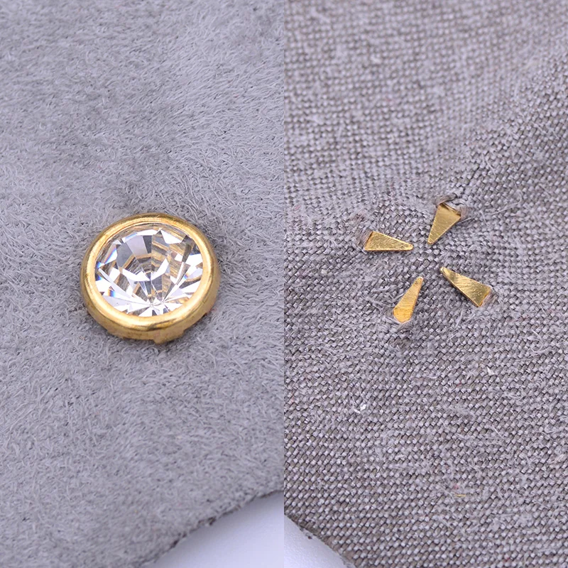 JUNAO 50pcs 10mm Gold Metal Studs Rivet Rhinestones  Rivet Glass Crystal Studs Spikes Decor Rivets for Leather Clothes Crafts