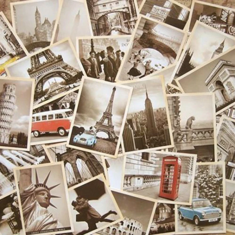 New 32Pcs Vintage Famous Building Retro Old Travel Postcards for Worth Collecting Greeting Cards