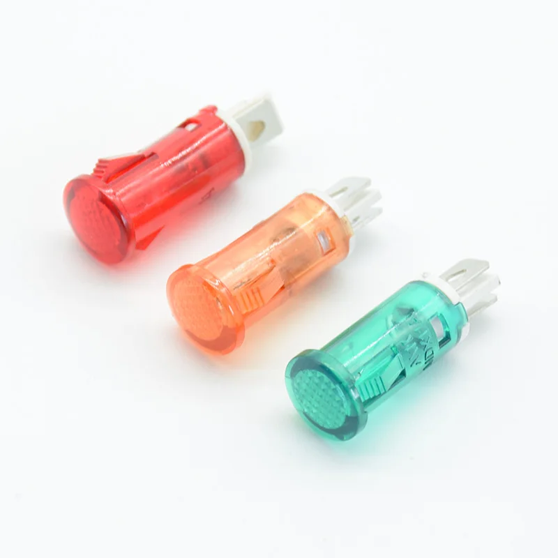 10Pcs Signal Lamp Panel Mounting Neon Indicator Red Green Yellow Lights 220V  12V/24VDC 10mm MDX-11A Pilot Guiding