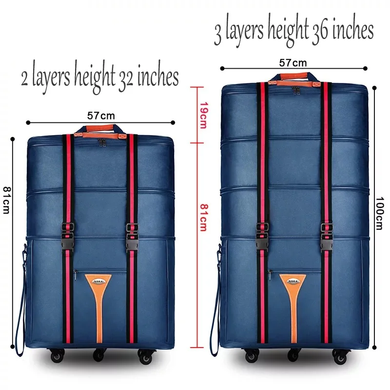 Hot!36 size Large capacity Oxford rolling luggage bag abroad to study and move to move folding trolley suitcase mala travel bag