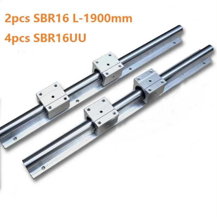 2pcs SBR16 L-1900mm support rail linear guide + 4pcs SBR16UU linear bearing blocks for CNC router parts