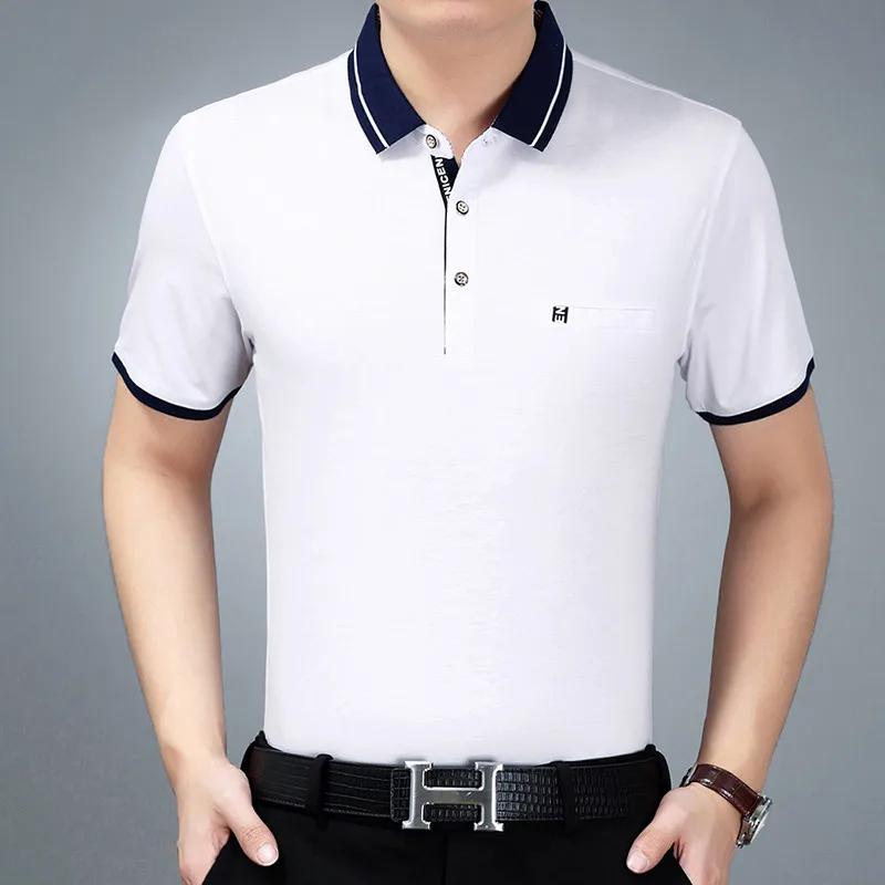 Summer Cotton Solid Men Polo Shirts Short Sleeve High Quality Slim Breathable Plain Gray White Blue Male Casual Shirt Pocket