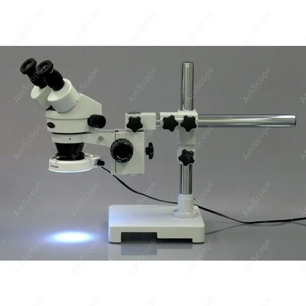 AmScope Binocular Zoom Stereo Microscope+ 3.5X-180X+ 80 LED Compact Ring Light on Single Arm Boom Stand