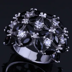 Good-Looking Black Cubic Zirconia White CZ Silver Plated Ring V0497