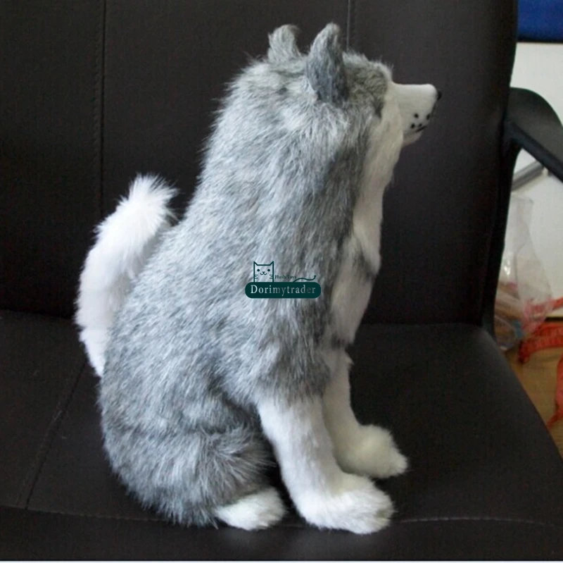 Dorimytrader 32x12x20cm Squat Dog rRealistic Husky Plush Toy Polyethylene & furs Handicraft Gome Decoration Gift DY80001