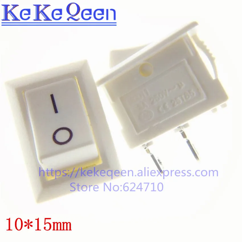 10Pcs/Lot KCD11-101 10x15mm Become warped plate switch white KCD11 3A 250V 10*15 ON-OFF 2Pin 10X15 Ship type switch White