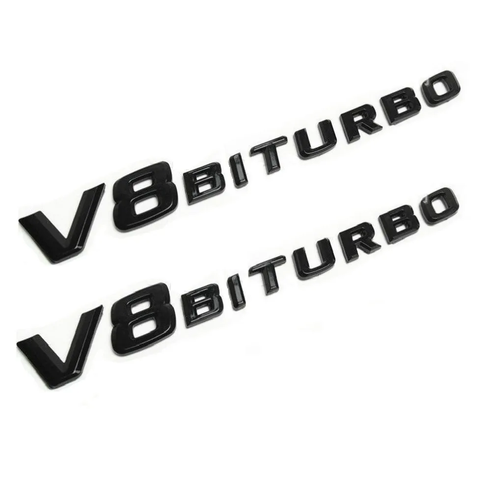 

1 Pair Brilliant Shiny Glossy Black V8 BITURBO Plastic Car Trunk Sides Letters Emblems Decal Sticker for Mercedes Benz AMG