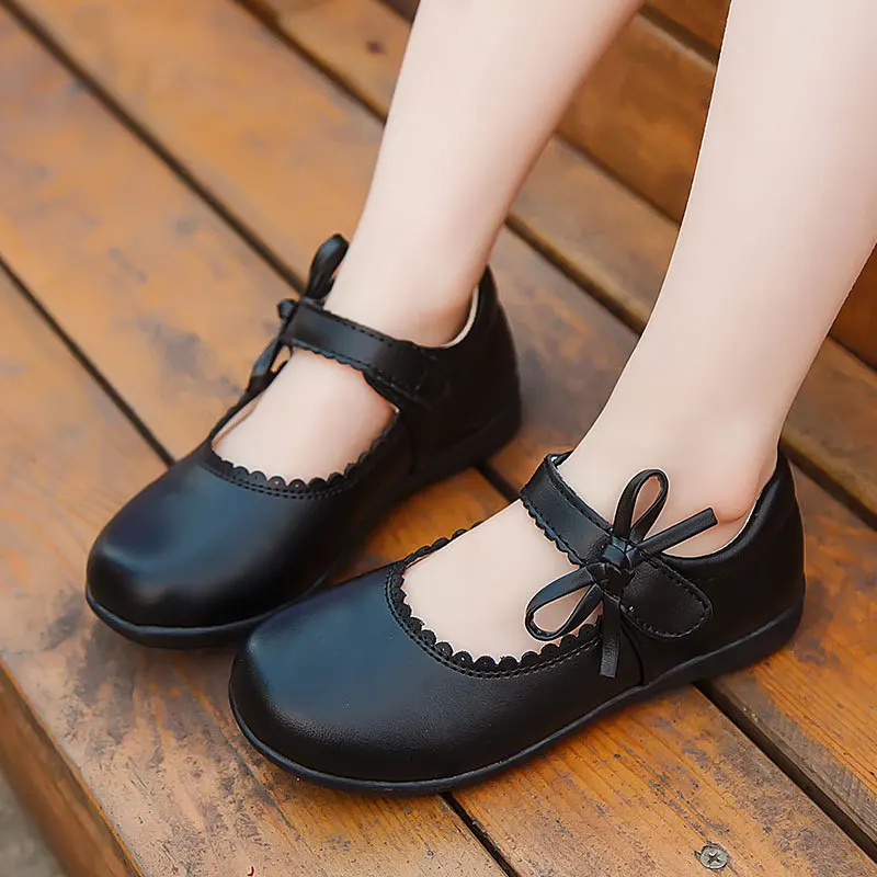 Black White Spring Autumn Girls Princess Shoes For Kids School Black Leather Shoes For Student Dress Shoes Girls 3 4 5 6 7 8-15T