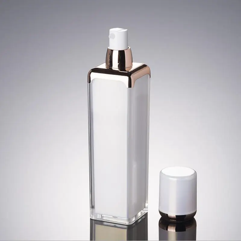 15ml 30ml 50ml Elegant Square Shape Acrylic Bottle Jar Lotion Pump Bottle Pearl White Rose Gold 30g 50g Acrylic Cream Jar