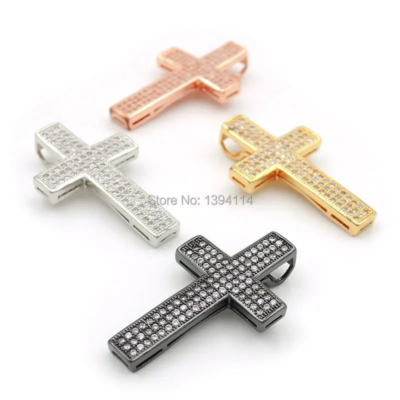 

30*18*6mm Micro Pave Clear CZ Cross Charm Fit For Making Necklaces Jewelry