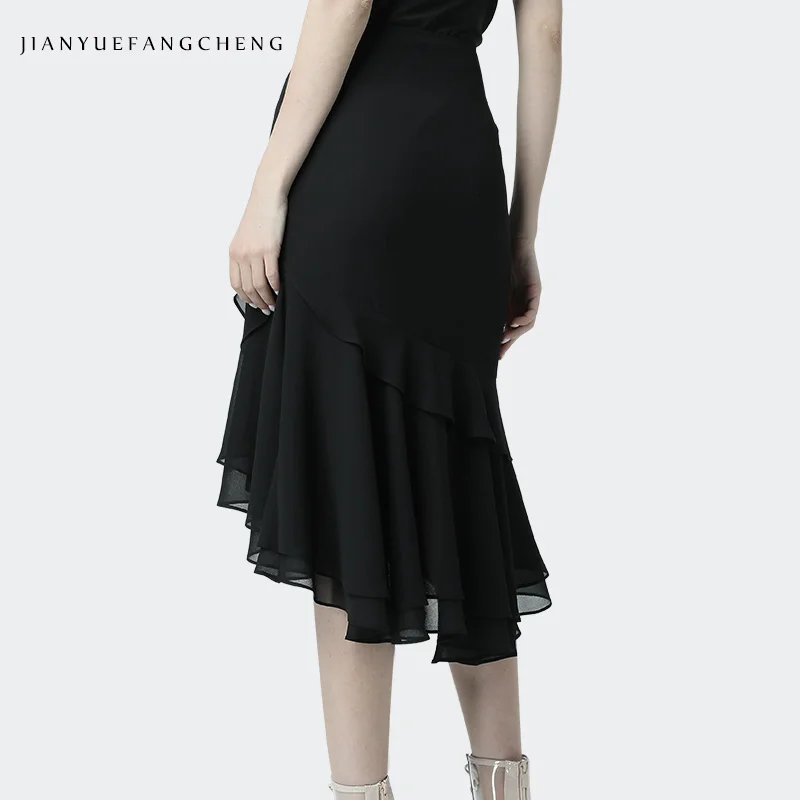 Elegant Office Ladies Mermaid Skirt 2019 Summer Fashion Black Chiffon Skirts Women High Waist Sexy S-4XL Size Midi Tulle Skirt