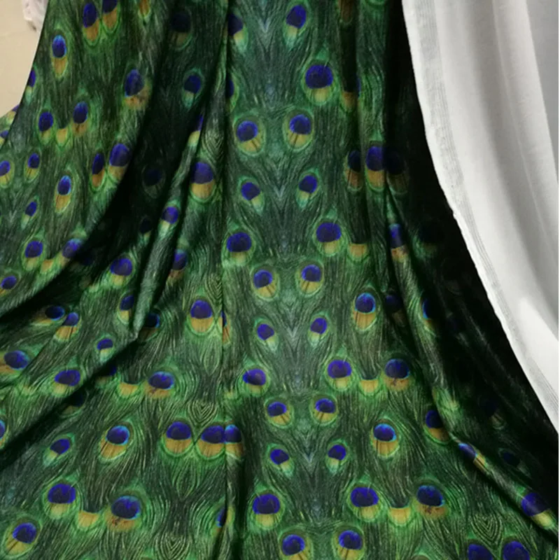 Good Swimwear Fabric Cotton/Spandex Knitted Peacock Fabric Stretch Green Peacock Feather Fabric DIY Sewing Tights Clothing