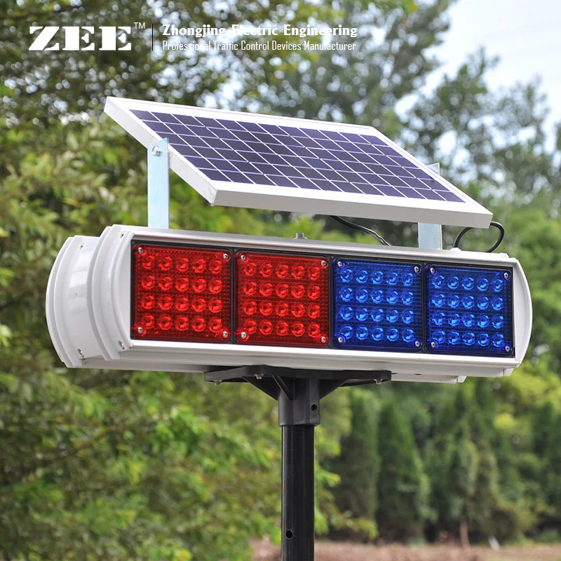 Solar High flux LED Road Hazard Warning Light double side Red & Blue caution