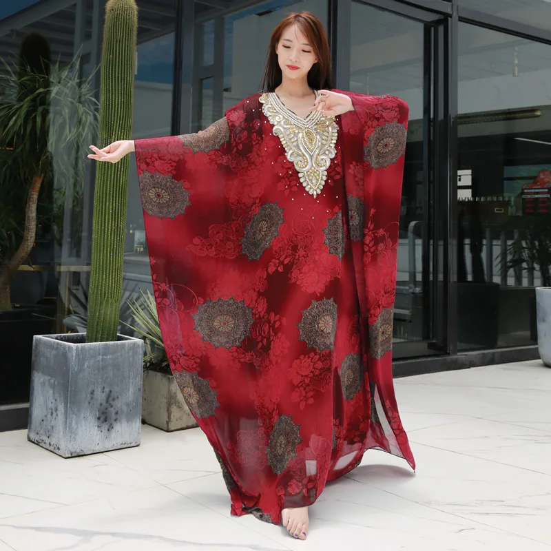 Women Dance Wear Belly Dance Clothes Kaftan Dress Chiffon Traditional Khaleeji Thobe Dresses Tie-dyed Pattern