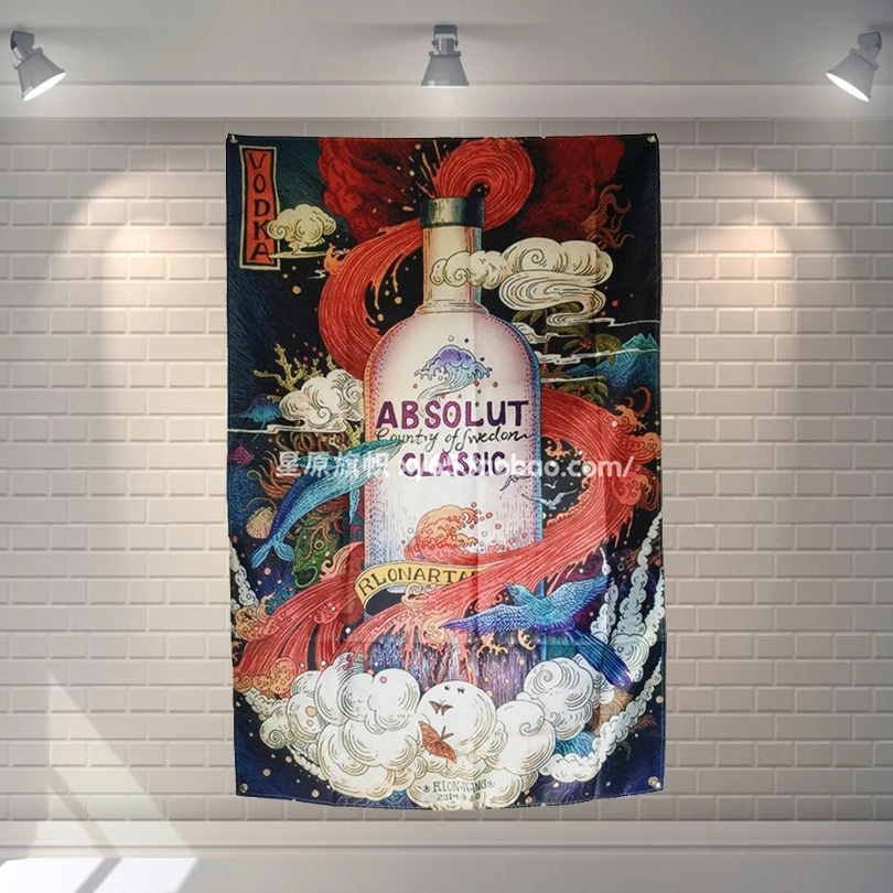 ABSOLUT CLASSIC Japanese Ukiyo-e Tattoo Poster Banners Japanese Restaurant Bedroom Decor Hanging Art Waterproof Cloth Flags