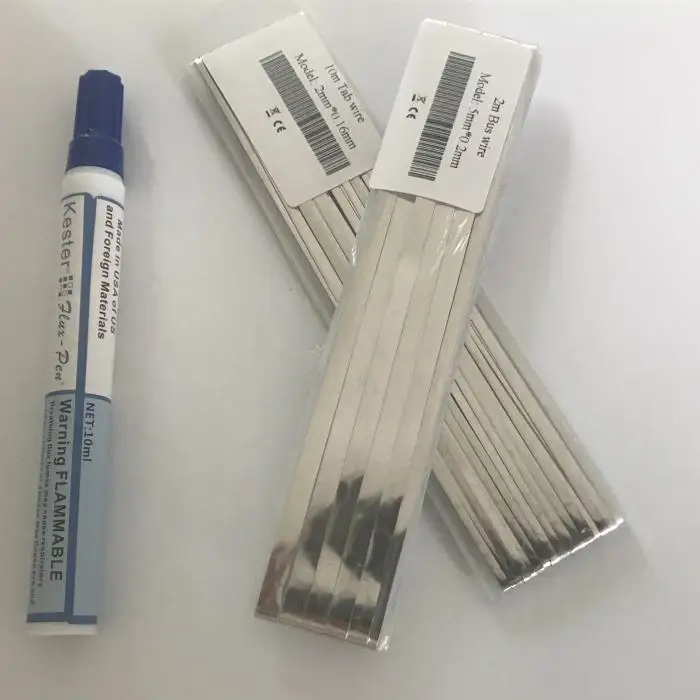 Solar cell 10meters 2x0.16mm Tabbing wire 2 meters 5x0.2mm PV ribbion Bus bar wire 1 piece Flux pen for for diy solar panel