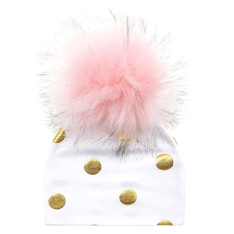 GZHilovingL 2018 Brand Newborn Kids Baby Boys Girls Warm Winter Spotted Cotton Beanie Fur Pom Pom Bobble Hat Cap Winter Warm Hat