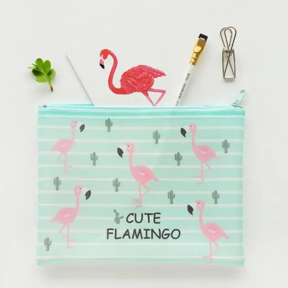 Kawaii Creative Flamingo PVC Hard Cover Storage Case, A4, A5, Gods, Mini, Waterproof Desk EvaluDocument Bag, File Folder, Storage Case