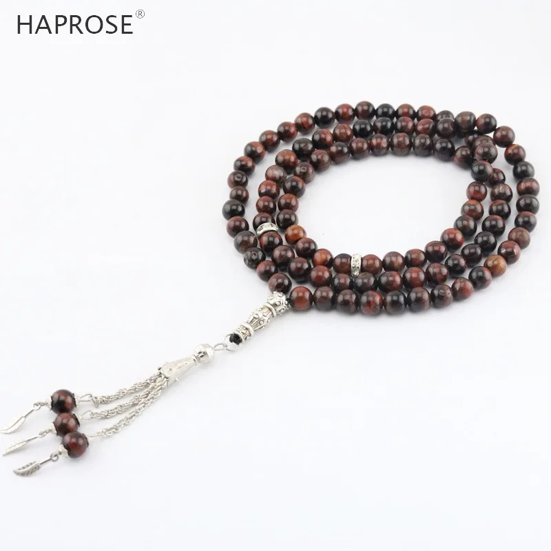 

2018 New Brown Tiger Eye Stone Round Shape Prayer 99 beads Islamic Muslim prayer beads Tiger Eye Stone tasbih Tassel pendant