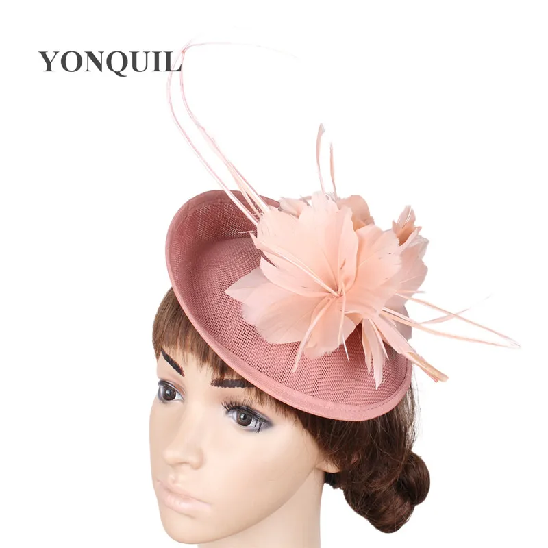 Wedding Feather Flower Fascinator Base Hats DIY For Women With Ostrich Quill Adorned Hat Party Headdress Bridal Hair Accessories