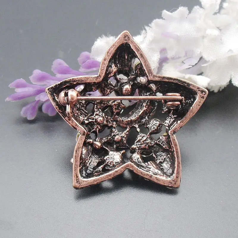1 Piece Small Rhinestone Crystal Star Alloy Fashion Costume Jewelry Red Bronze Plated Brooch Pin for Women Gift Item No.: BH7032