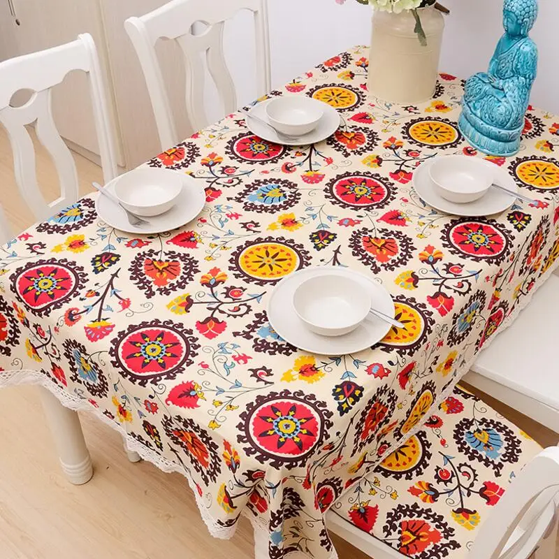 

High Quality Table Cloth National Wind Explosion Models Cotton Linen Tablecloth Sun Flower Tablecloths Home Textile AU578