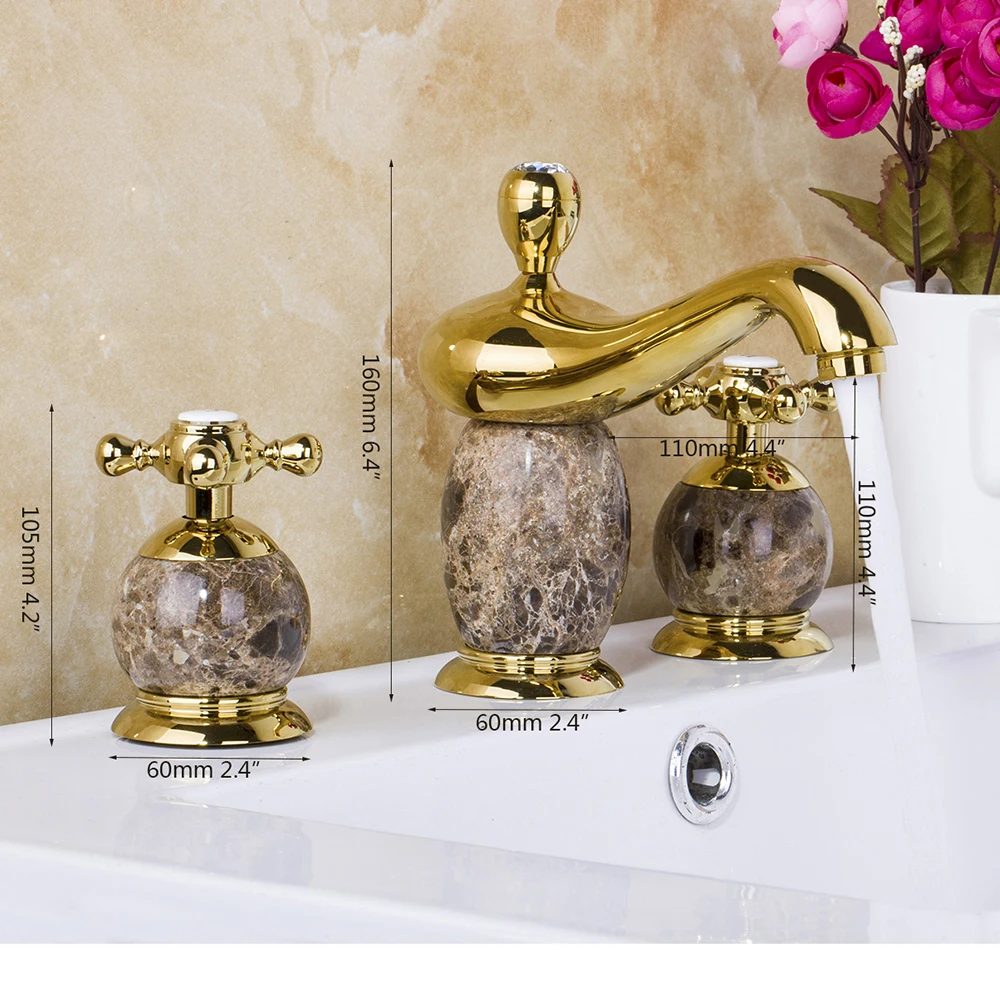 Torayvino Bathroom Faucet Classic Delicate Ceramic and Gold Finish Bathtub Faucets Dual Handle Deck Mounted Sink Mixer Water Tap