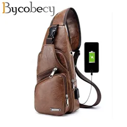 BYCOBECY 2023 New Men's Chest Bags Retro Leather Single Shoulder Bags Leisure Travel Messenger Bag Chest Pocket Cross Body Bags