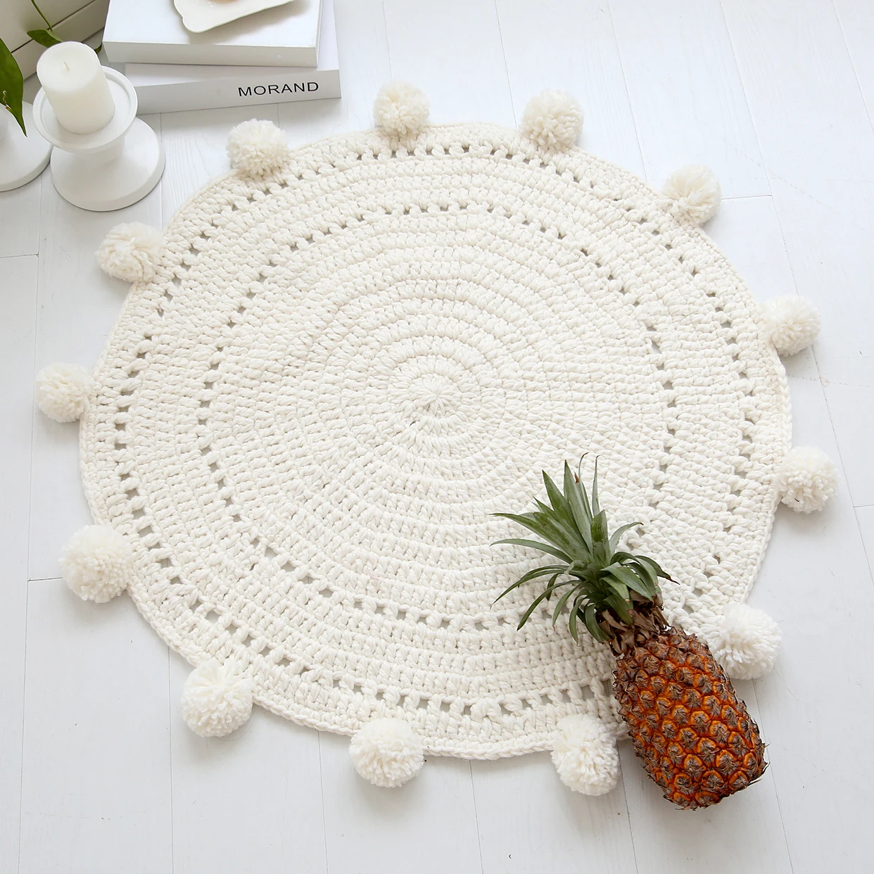 Cartoon Hand Woven Carpet Mat, European Round Mats, Bedroom Decor, Kids Play Rug, Knitted Sleep