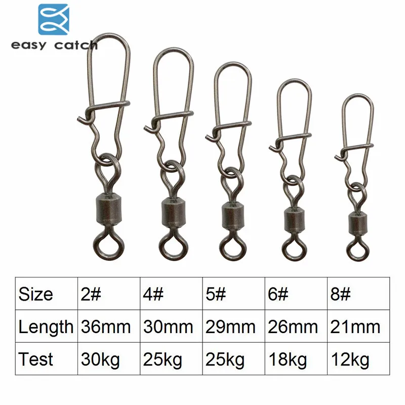 Easy Catch 35pcs Rolling Fishing Swivel With Nice Snap Black Nickle Brass Hard Fishing Lure Connector Fishing Accessories