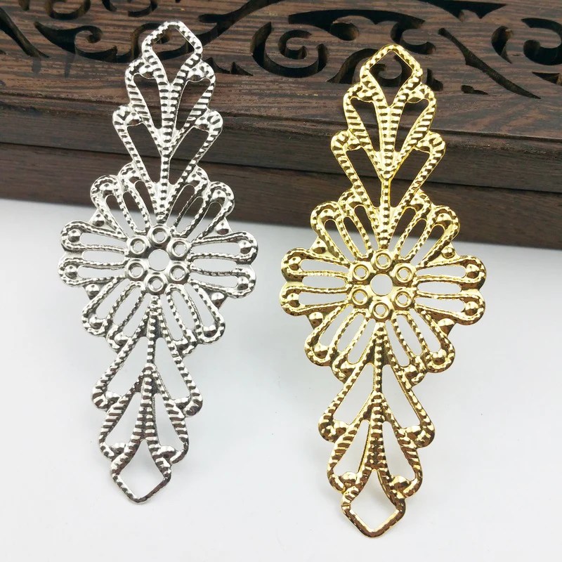 

20pcs 29x70mm Filigree flower Wraps Metal Charms For Embellishment Scrapbook DIY Jewelry Metal Craft Cosplay accessories