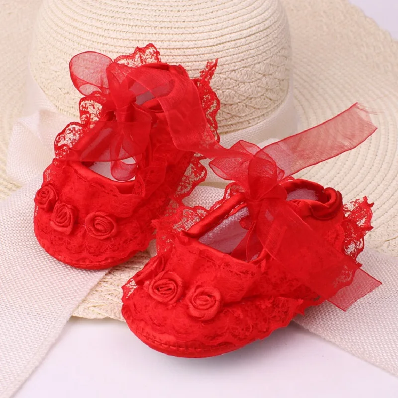 Baby Girls Shoes Cute Lace Princess Shoes Newborn Infant Toddler Crib Shoes Soft Sole Floor First Walkers TS118