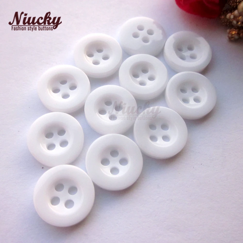 Niucky 9mm - 12mm 4 Holes High Grade White / Black Resin Shirt Buttons for Clothing Basic Resin Sewing Accessories R0201-008wb