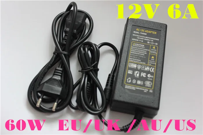 led Adapter power supply dc12V6A for 5 meter any 5050 or 3528 LED strip,input 100V-240V,72W 6A, 72W Balancer Charger