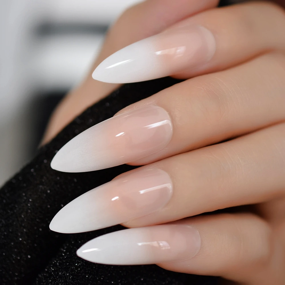 Ombre Extra Long French Nail Extreme Stiletto Sharp Gradient Nude White 24 Fake Nails Acrylic Nails Wholesale Manicure Tips