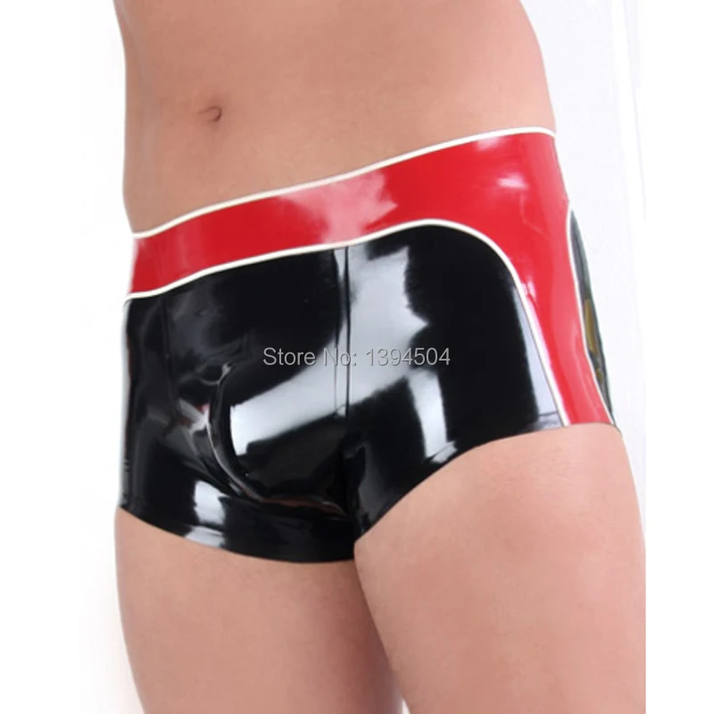 

new design sexy male black with red latex handmade underwear shorts exotic lingerie cekc zentai uniform fetish free shipping