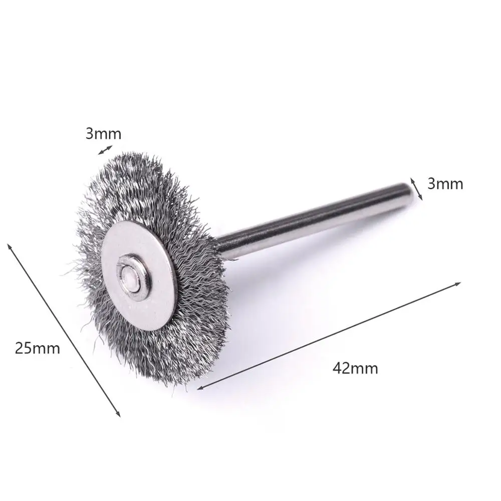 10Pcs 3mm Shank Steel Wire Wheel Brushes for Metal Rust Removal Polishing Brush for Mini Drill Dremel Rotary Tool Accessories