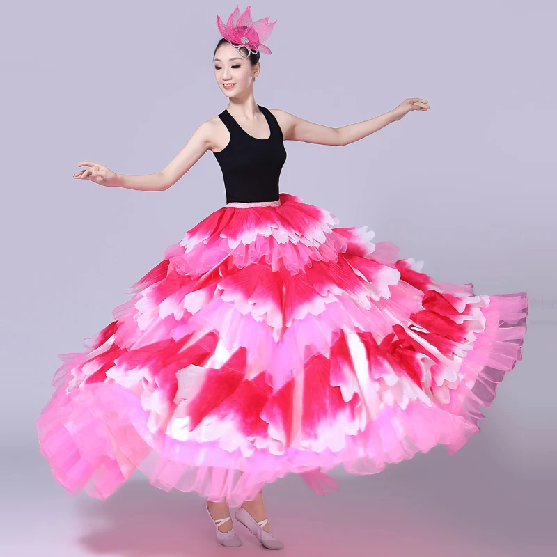 Female Opening Dance Flamenco Bust Skirt Stage Flower Petal Big Swing Skirt Costume Adult Women Performance Costume Suit H582