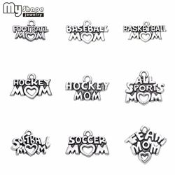 My Shape Football Baseball Hockey Soccer Basketball Mom Heart Pendants Sport Charms for DIY Jewelry Making Accessories 20pcs