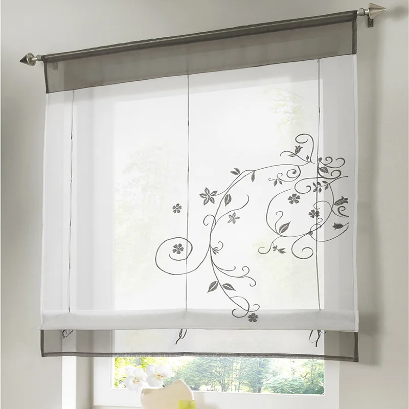 1PC Roman New Curtains Flower Style Tulle Window For Kitchen European Design Printed Roman Curtains Perspective Cafe Decoration